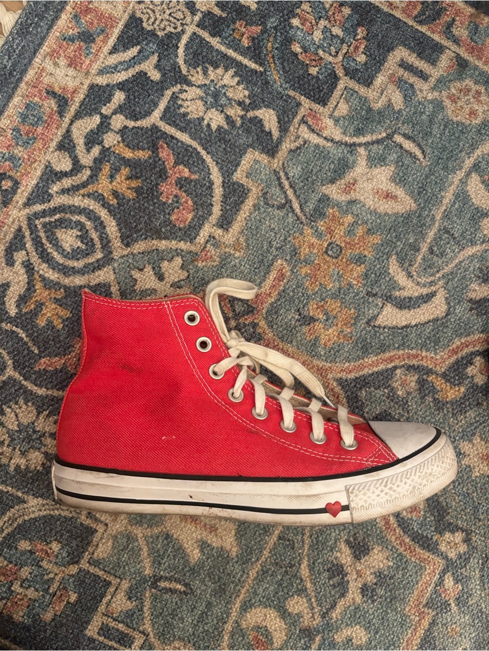 Red High-Top Converse Sneaker with Heart Detail